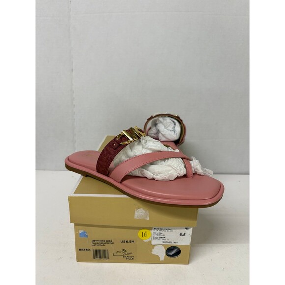 Michael Kors Women's Pink Izzy Thong Slide Flat Sandals Slip On Sz 6.5M - Picture 1 of 7